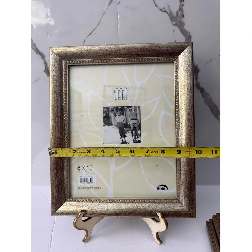 Vintage Uniek Casual 8x10 Picture Frame Champagne Silver Metallic Beaded Border